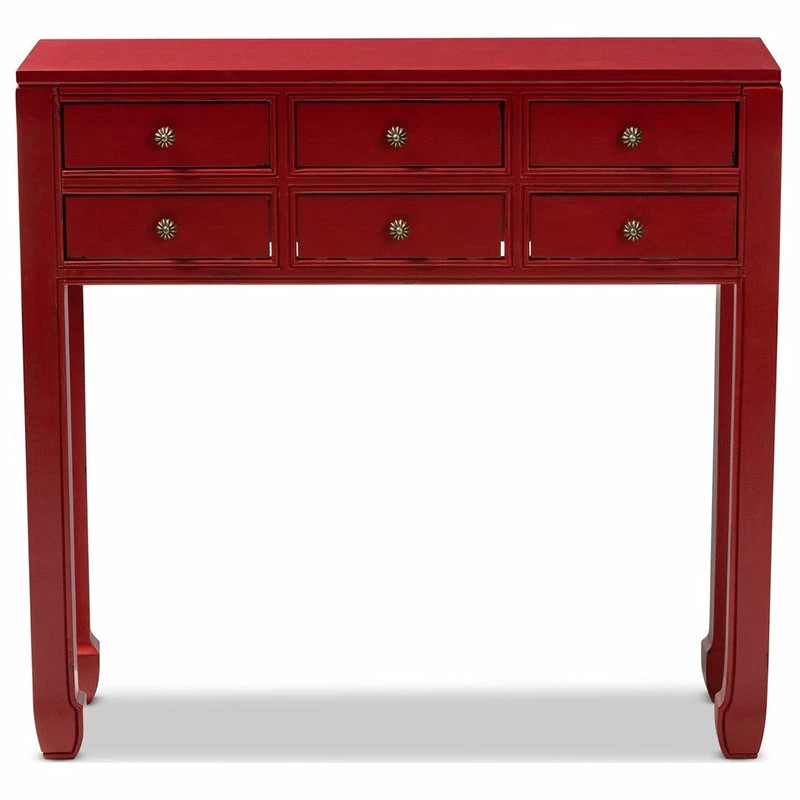 Promo โค๏ธ Baxton Studio Pomme Red Wood Bronze Accents 6-Drawer Console Table ๐ - Image 3