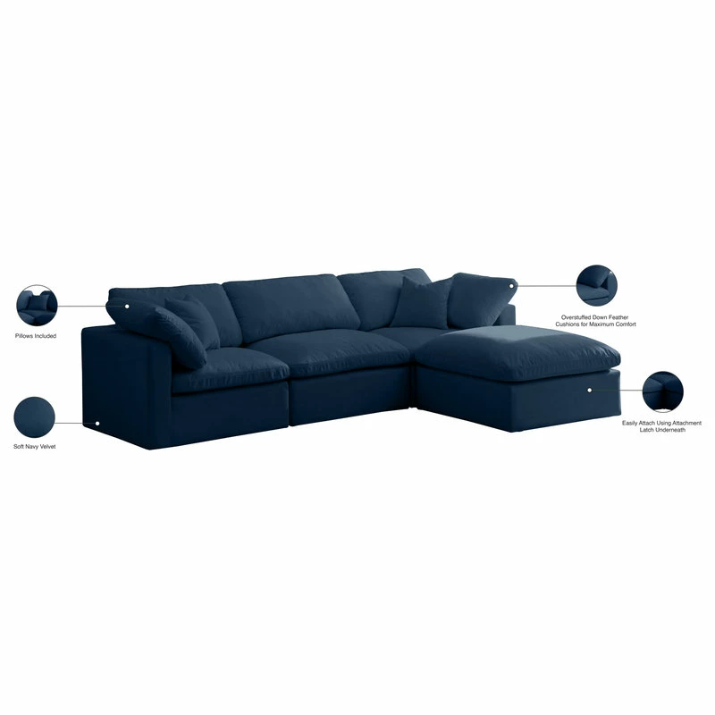 Coupon 🌟 Meridian Furniture Plush Cloud-Like Comfort Modular 4-Seat Sectional And Ottoman, Navy, Seating 😀 - Image 11