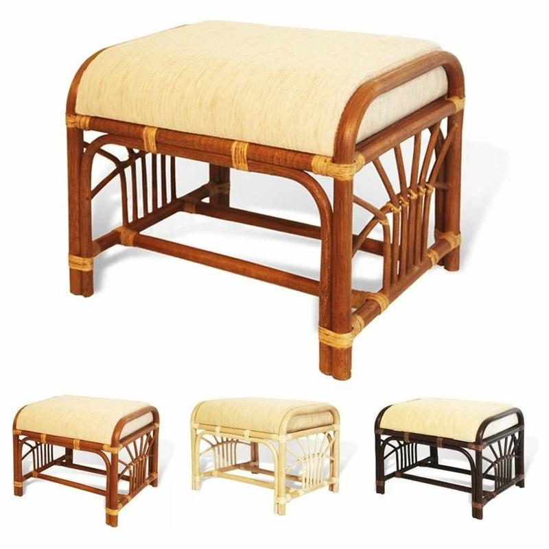Cheap ๐ฅฐ SK New Interiors Ottoman Footstool Handmade ECO Natural Rattan Wicker With Cream Cushion, Colonia ๐ - Image 2