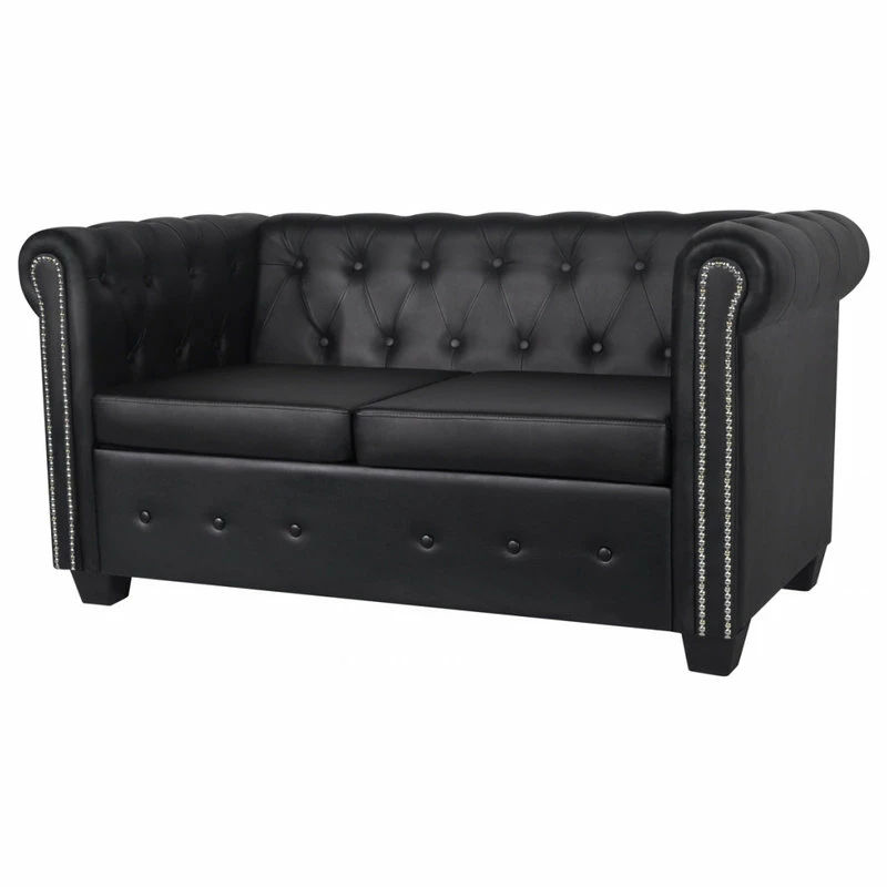 Budget ๐ Vida XL LLC VidaXL Chesterfield 2-Seater Artificial Leather Black Living Room Furniture โจ