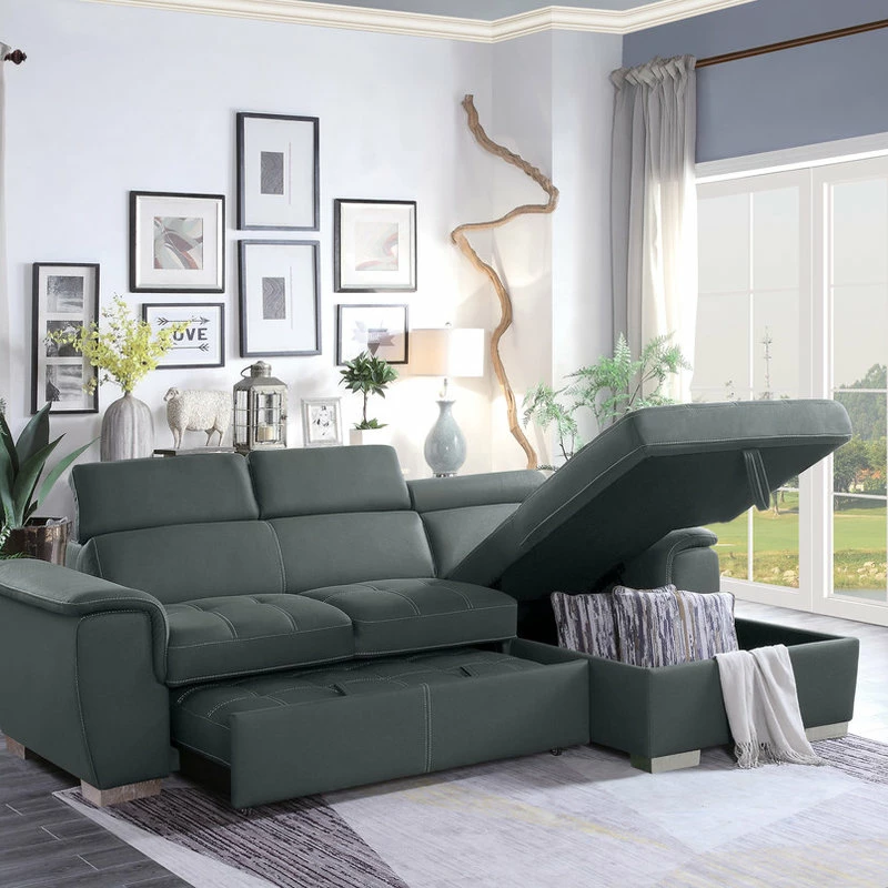 Outlet 𧨠Lexicon Home Elenor 2-Piece Set Sectional Sofa With Pull-Out Bed And Storage, Gray π - Image 3