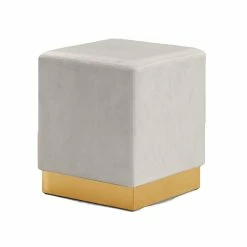Best reviews of 🎉 Meridian Furniture Jax Velvet Ottoman/Stool, Cream, Gold Base 🤩