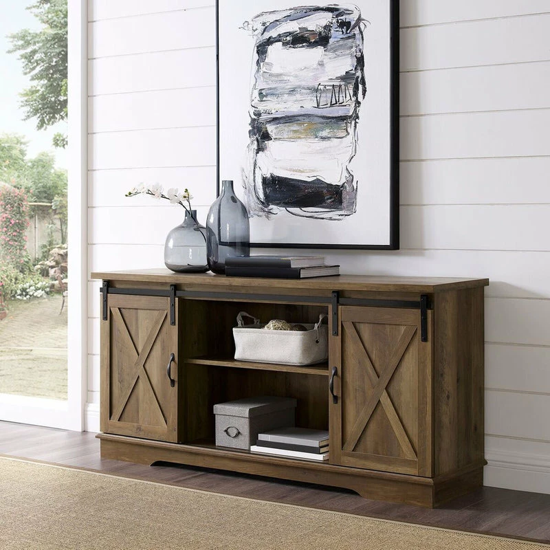 Best Sale 🥰 Walker Edison 58" Sliding Barn Door TV Console, Rustic Oak 🥰 - Image 3