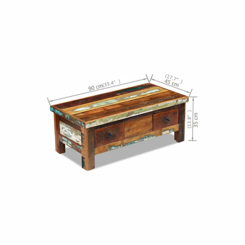 Best Pirce 🔔 Vida XL LLC Vidaxl Coffee Table Drawers Solid Reclaimed Wood 35.4"x17.7"x13.8" 🥰 - Image 8
