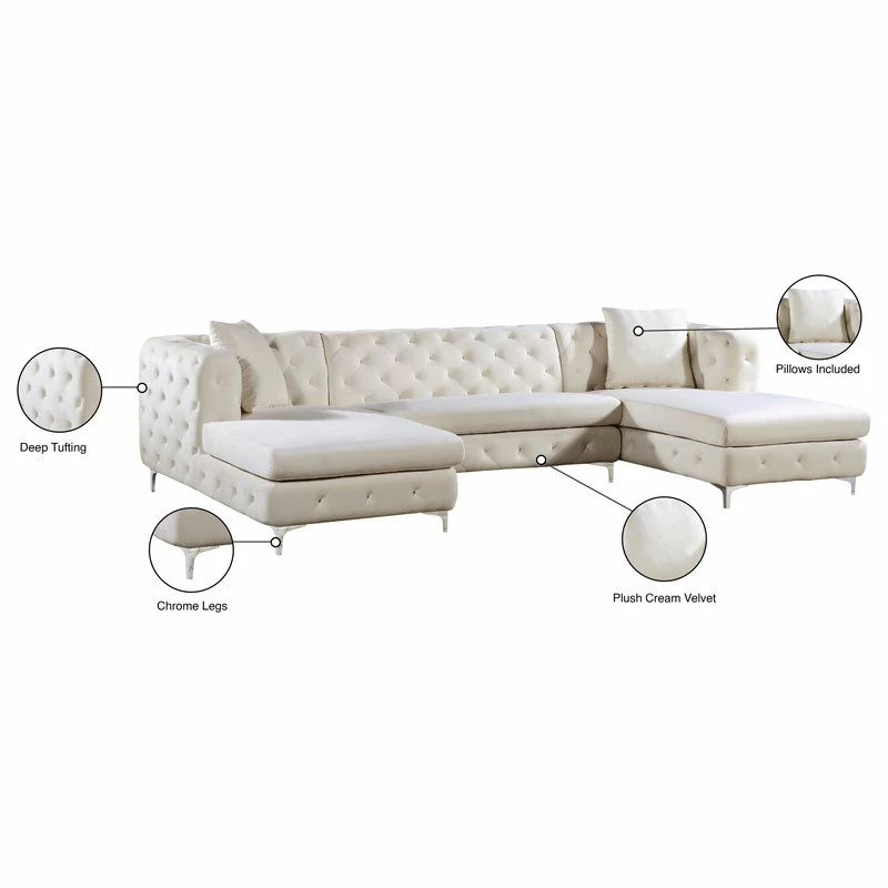 Flash Sale 😉 Meridian Furniture Gail Velvet 3-Piece Sectional, Cream 😍 - Image 5