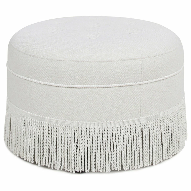 Promo ✔️ Jennifer Taylor Home Yolanda 24" Tufted Round Ottoman With Bullion Trim, Alabaster Off White Tweed ✨