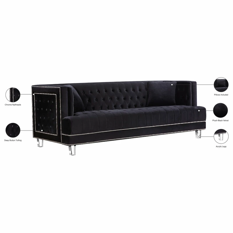 Best deal 😀 Meridian Furniture Lucas Velvet Sofa, Black 🔥 - Image 5