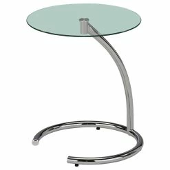 Coupon 🔔 Pilaster Designs Kapoor Modern Round Accent Side Table, Chrome Metal Base And Clear Glass Top 🔥