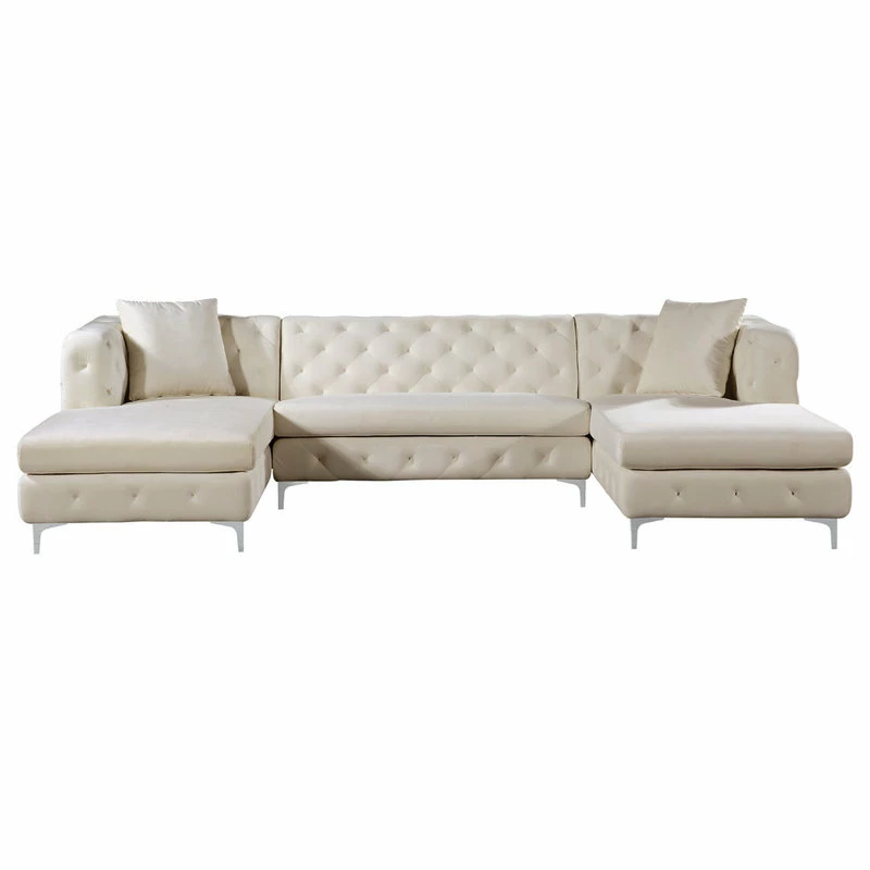 Flash Sale 😉 Meridian Furniture Gail Velvet 3-Piece Sectional, Cream 😍 - Image 4