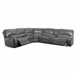 Wholesale 😍 Acme Furniture ACME Saul Sectional Sofa (Power Motion/USB Dock), Gray Leather-Aire 😉