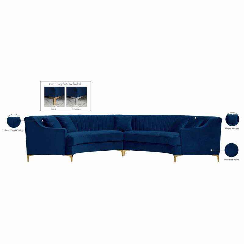 Promo โจ Meridian Furniture Jackson Velvet 2-Piece Sectional, Navy ๐ - Image 6