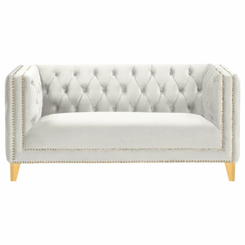 Cheapest ๐คฉ Meridian Furniture Michelle Fabric Upholstered Loveseat, Gold Iron Legs ๐ - Image 3