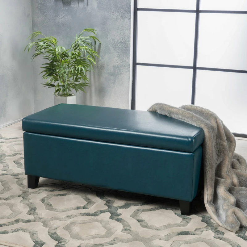 Wholesale โญ GDFStudio GDF Studio Breanna Contemporary Storage Ottoman, Teal Leather ๐ - Image 2