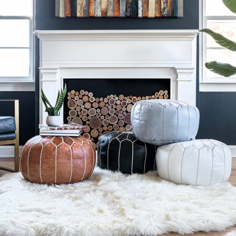 Coupon 🔔 NuLOOM Leather Jerrie Contemporary Ottoman, Black 🎉 - Image 5