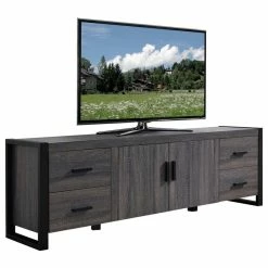 Coupon 🎁 Walker Edison 70" Ash Gray Wood TV Stand Console, Charcoal 🔥