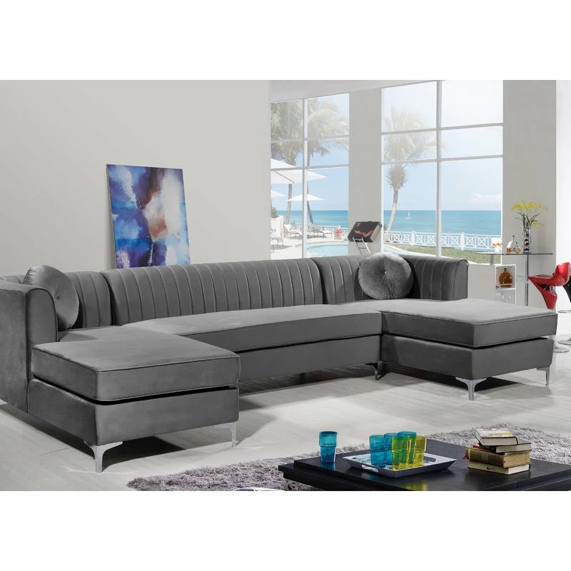 Top 10 ❤️ Meridian Furniture Graham Gray Velvet 3pc. Sectional, Gray 🌟 - Image 4