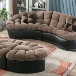 New 🤩 US Furnishings Express Papasan 4-Piece Crescent Sofa Set, Camel 👏
