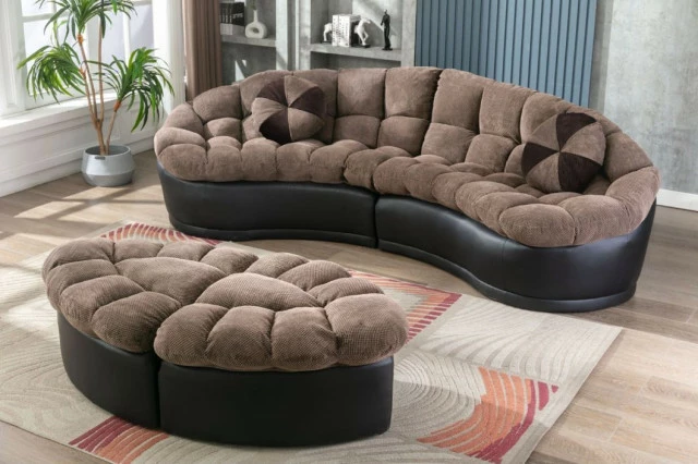 New ๐คฉ US Furnishings Express Papasan 4-Piece Crescent Sofa Set, Camel ๐
